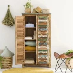 Made in Meubles Armoire à  lattes en bois coloré Ethnik