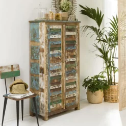 Made in Meubles Armoire à  lattes en bois coloré Ethnik