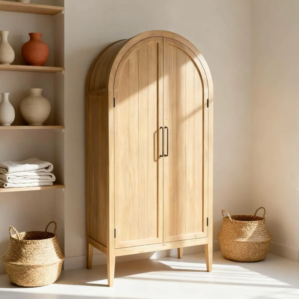 Made in Meubles Armoire arrondie en bois d'orme Alicia