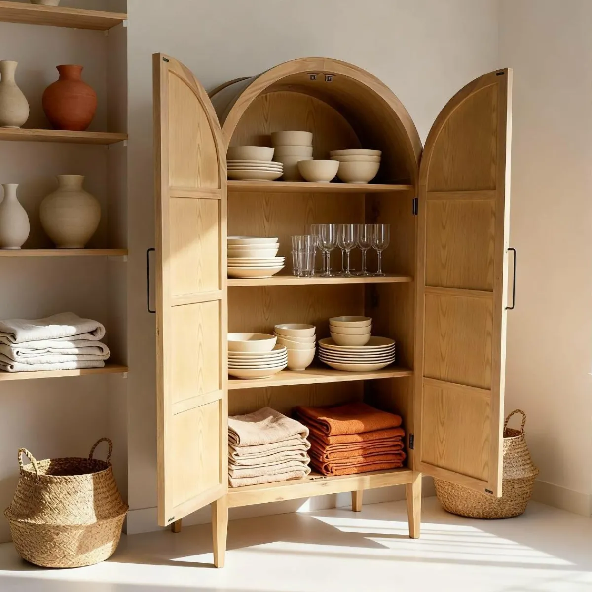 Made in Meubles Armoire arrondie en bois d'orme Alicia