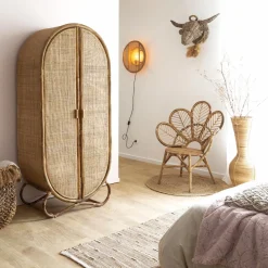 Made in Meubles Armoire arrondie en rotin 4 étagères Rim