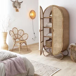 Made in Meubles Armoire arrondie en rotin 4 étagères Rim