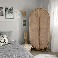 Made in Meubles Armoire arrondie en rotin 4 étagères Rim