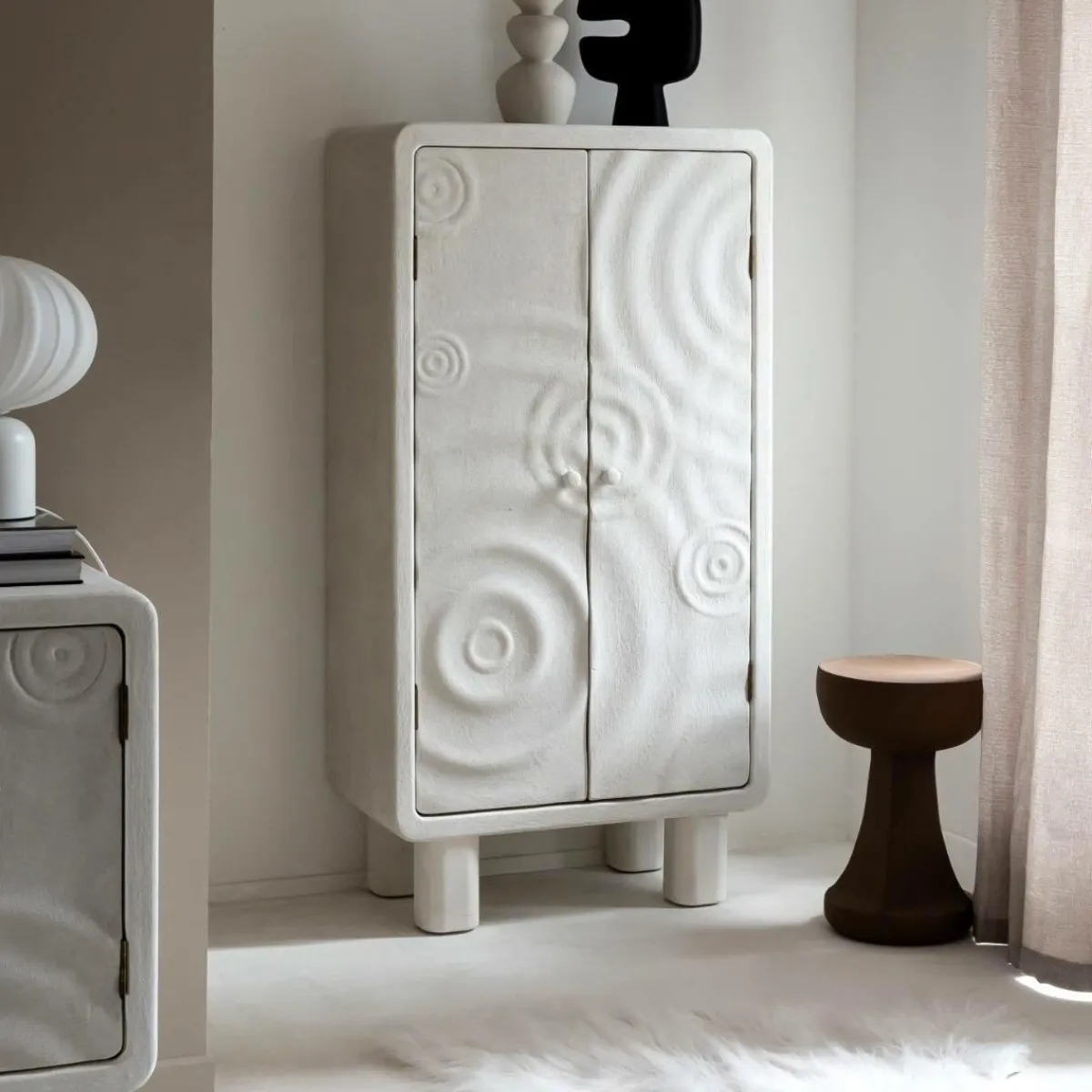 Made in Meubles Armoire en bois effet béton blanc Danaé