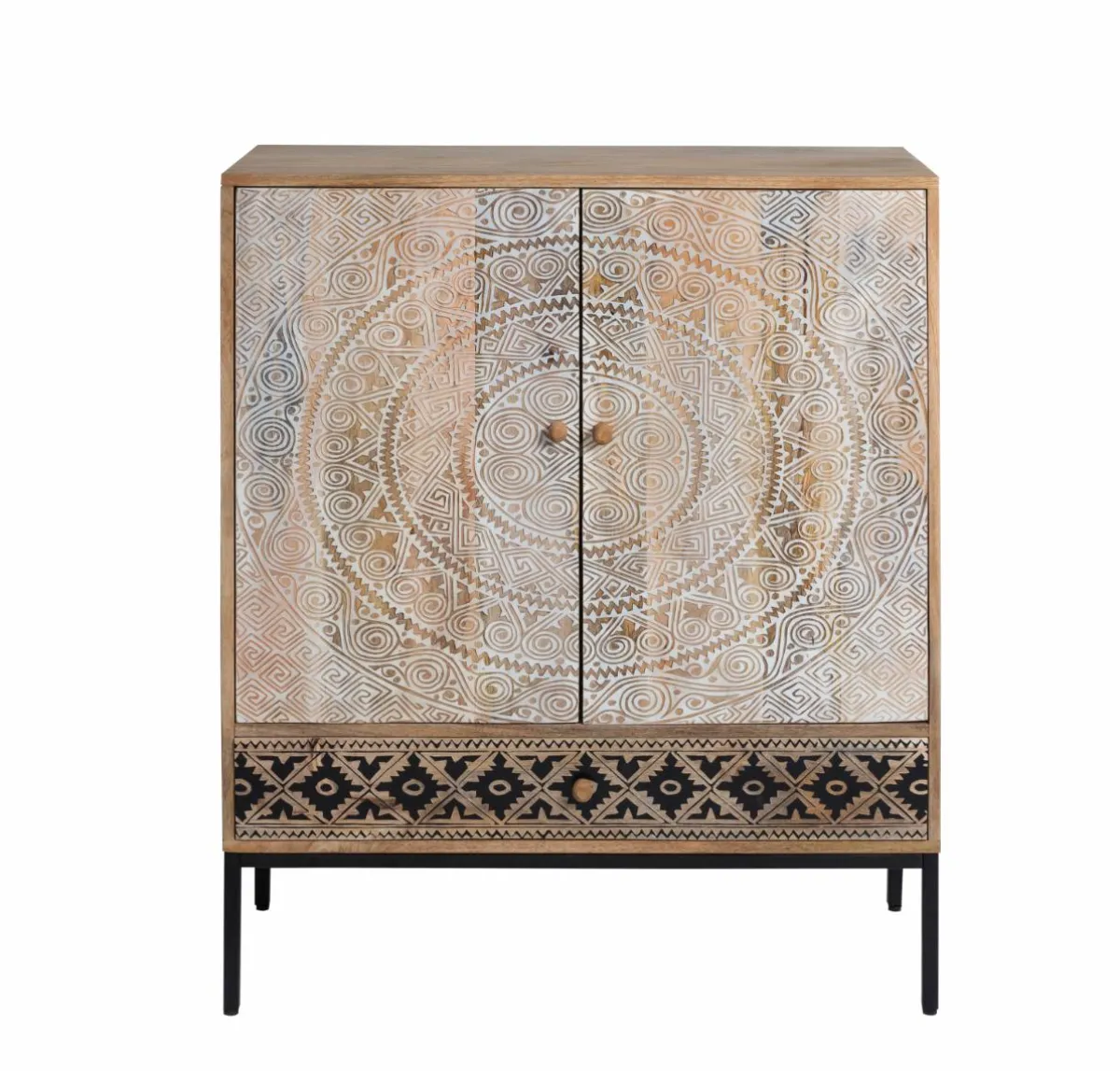 Made in Meubles Armoire sculptée en bois de manguier Marc