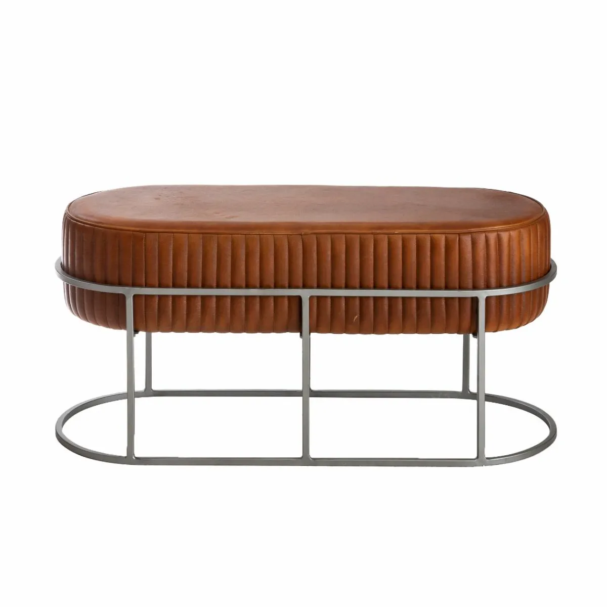 Made in Meubles Banc arrondi en cuir marron Gaby