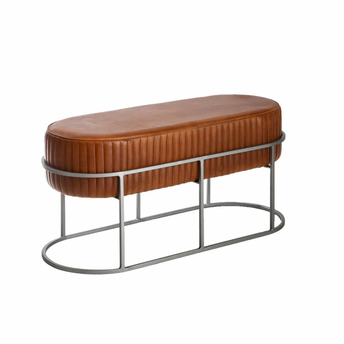 Made in Meubles Banc arrondi en cuir marron Gaby