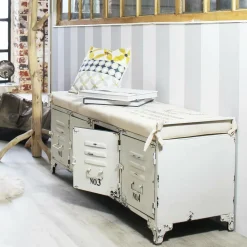 Made in Meubles Banc avec rangement en métal blanc Félicie