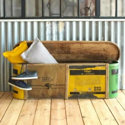 Made in Meubles Banc coffre en bois et métal recyclé Victorine