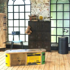 Made in Meubles Banc coffre en bois et métal recyclé Victorine