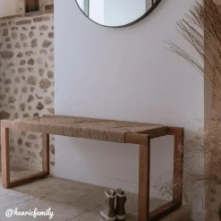 Made in Meubles Banc en bois d'acacia et laine Marietta