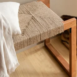 Made in Meubles Banc en bois d'acacia et laine Marietta