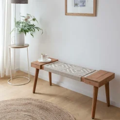 Made in Meubles Banc en bois de manguier tissage Bertille