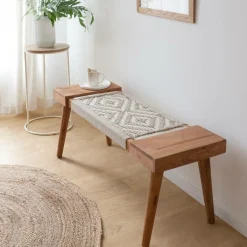 Made in Meubles Banc en bois de manguier tissage Bertille