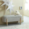 Made in Meubles Banc en bois de pin et tissu bouclette gris clair Nério