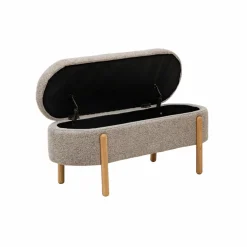 Made in Meubles Banc en bois de pin et tissu bouclette gris clair Nério