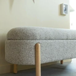 Made in Meubles Banc en bois de pin et tissu bouclette gris clair Nério