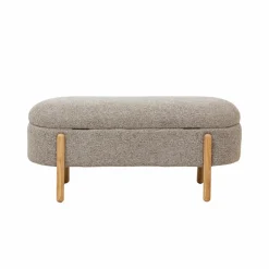 Made in Meubles Banc en bois de pin et tissu bouclette gris clair Nério