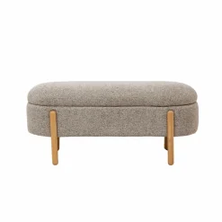Made in Meubles Banc en bois de pin et tissu bouclette gris clair Nério