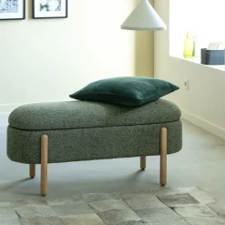 Made in Meubles Banc en bois de pin et tissu bouclette vert Nério