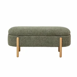 Made in Meubles Banc en bois de pin et tissu bouclette  vert Nério