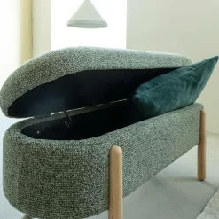 Made in Meubles Banc en bois de pin et tissu bouclette  vert Nério