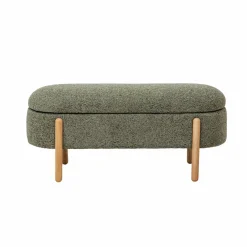 Made in Meubles Banc en bois de pin et tissu bouclette  vert Nério