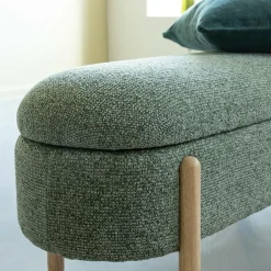 Made in Meubles Banc en bois de pin et tissu bouclette  vert Nério