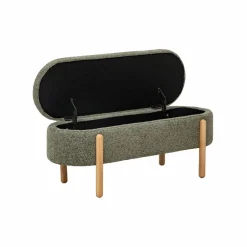 Made in Meubles Banc en bois de pin et tissu bouclette  vert Nério
