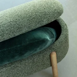 Made in Meubles Banc en bois de pin et tissu bouclette  vert Nério