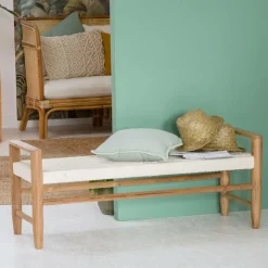 Made in Meubles Banc en bois de teck et tissu Pénélope