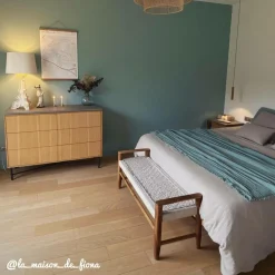 Made in Meubles Banc en bois de teck et tissu Pénélope