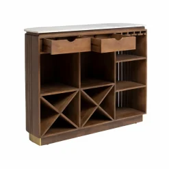 Made in Meubles Bar en bois de manguier et marbre blanc Sienne
