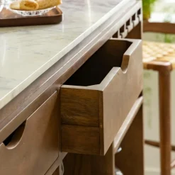 Made in Meubles Bar en bois de manguier et marbre blanc Sienne