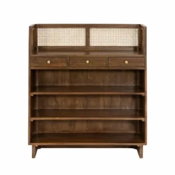 Made in Meubles Bar en bois de manguier et cannage Remick