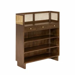 Made in Meubles Bar en bois de manguier et cannage Remick