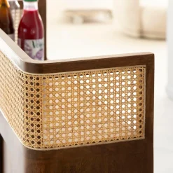Made in Meubles Bar en bois de manguier et cannage Remick