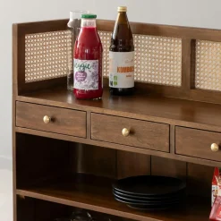 Made in Meubles Bar en bois de manguier et cannage Remick