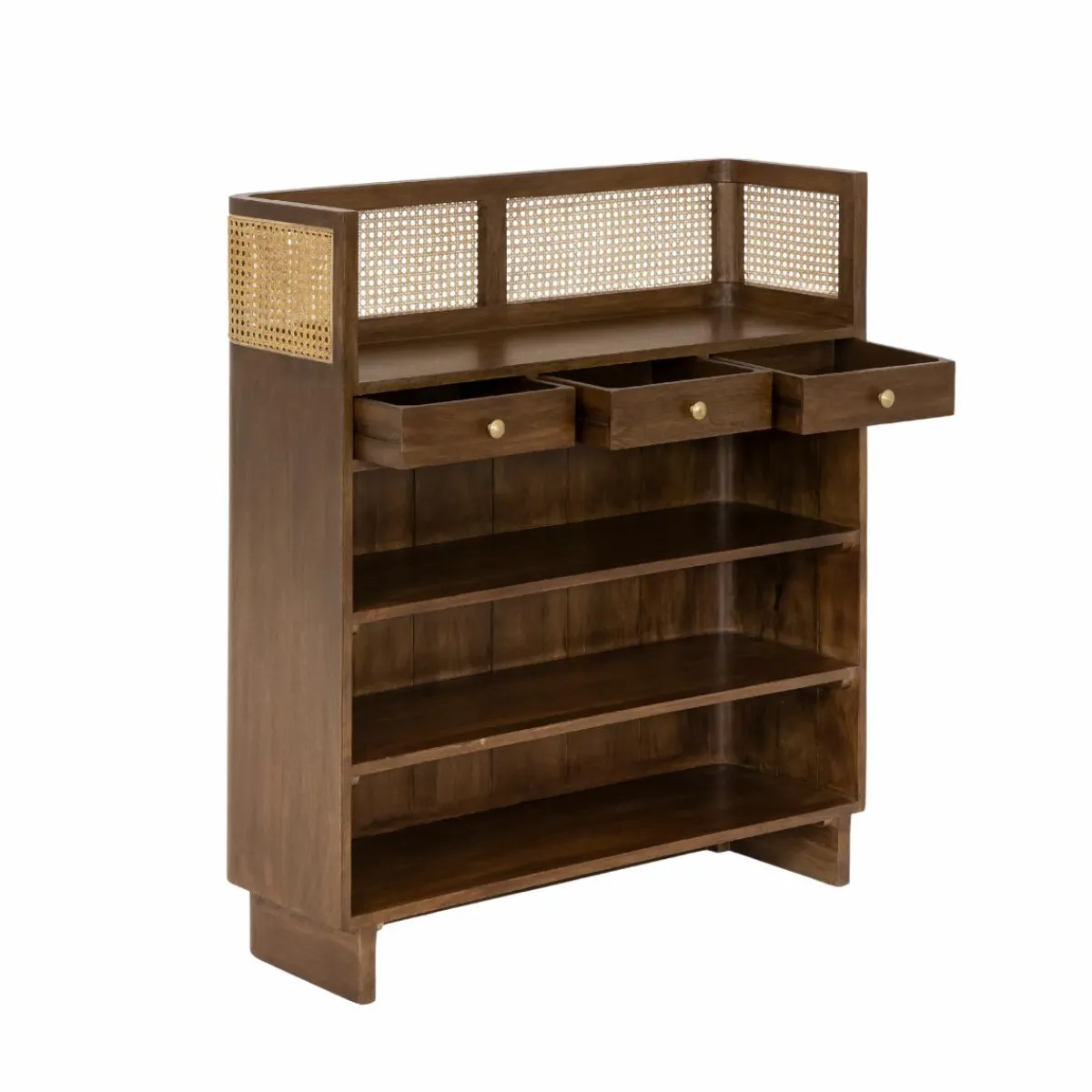 Made in Meubles Bar en bois de manguier et cannage Remick