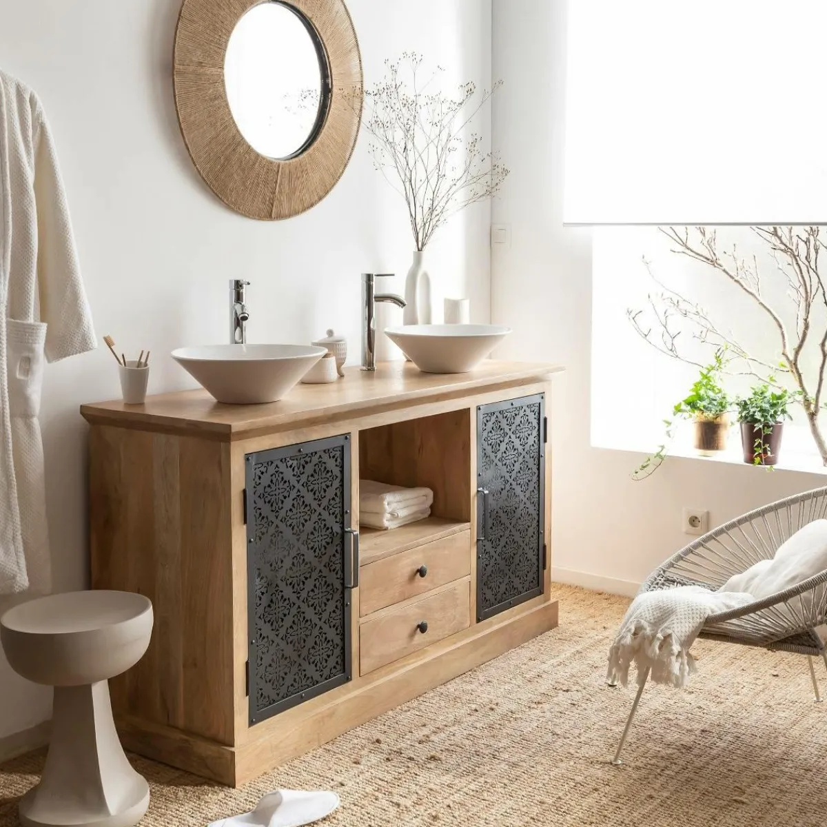 Made in Meubles Bout de canapé beige Marguerite