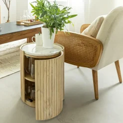 Made in Meubles Bout de canapé en bois de manguier et marbre Moana