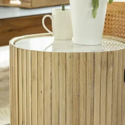 Made in Meubles Bout de canapé en bois de manguier et marbre Moana