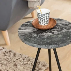 Made in Meubles Bout de canapé en marbre gris Eva
