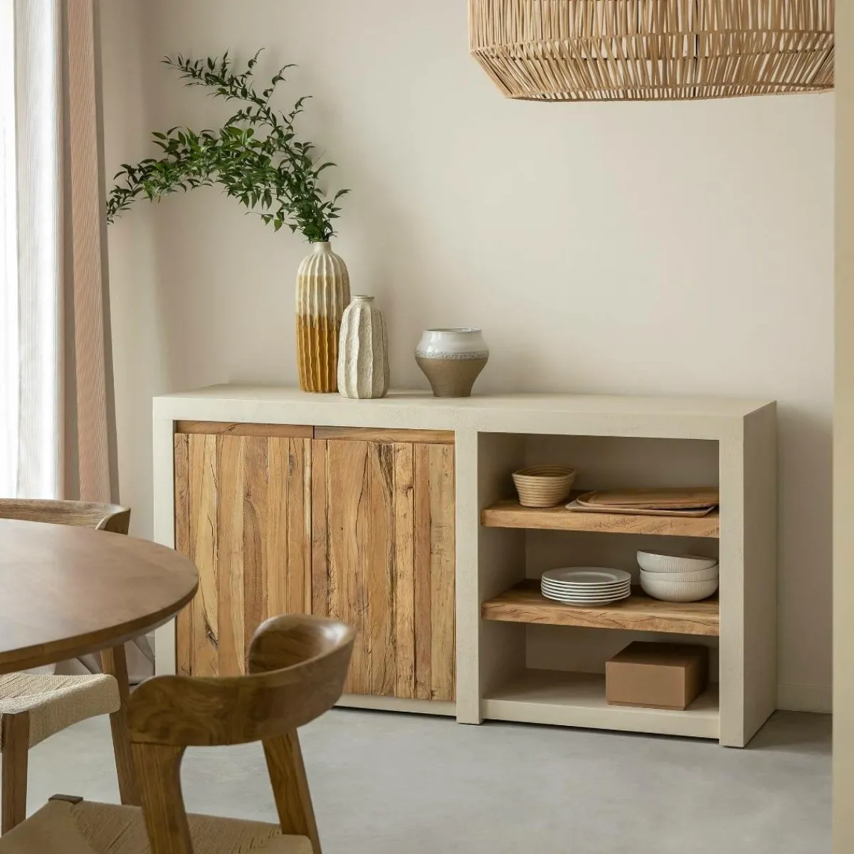 Made in Meubles Buffet 2 portes avec étagères en bois effet béton et bois recyclé Dalva