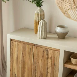 Made in Meubles Buffet 2 portes avec étagères en bois effet béton et bois recyclé Dalva
