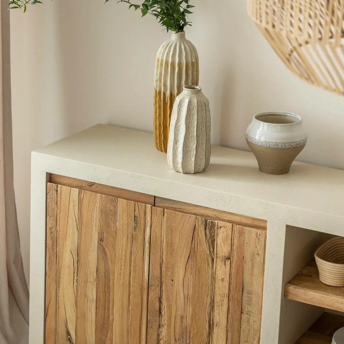 Made in Meubles Buffet 2 portes avec étagères en bois effet béton et bois recyclé Dalva