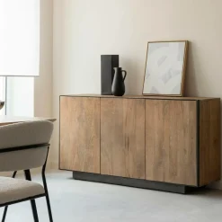 Made in Meubles Buffet 3 portes en bois de manguier et métal Isil