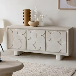 Made in Meubles Buffet 3 portes en bois effet béton blanc Danaé