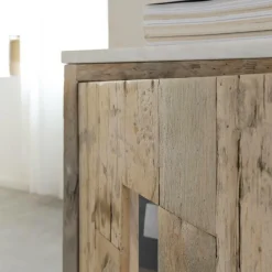 Made in Meubles Buffet 2 portes en bois recyclé et marbre Damian