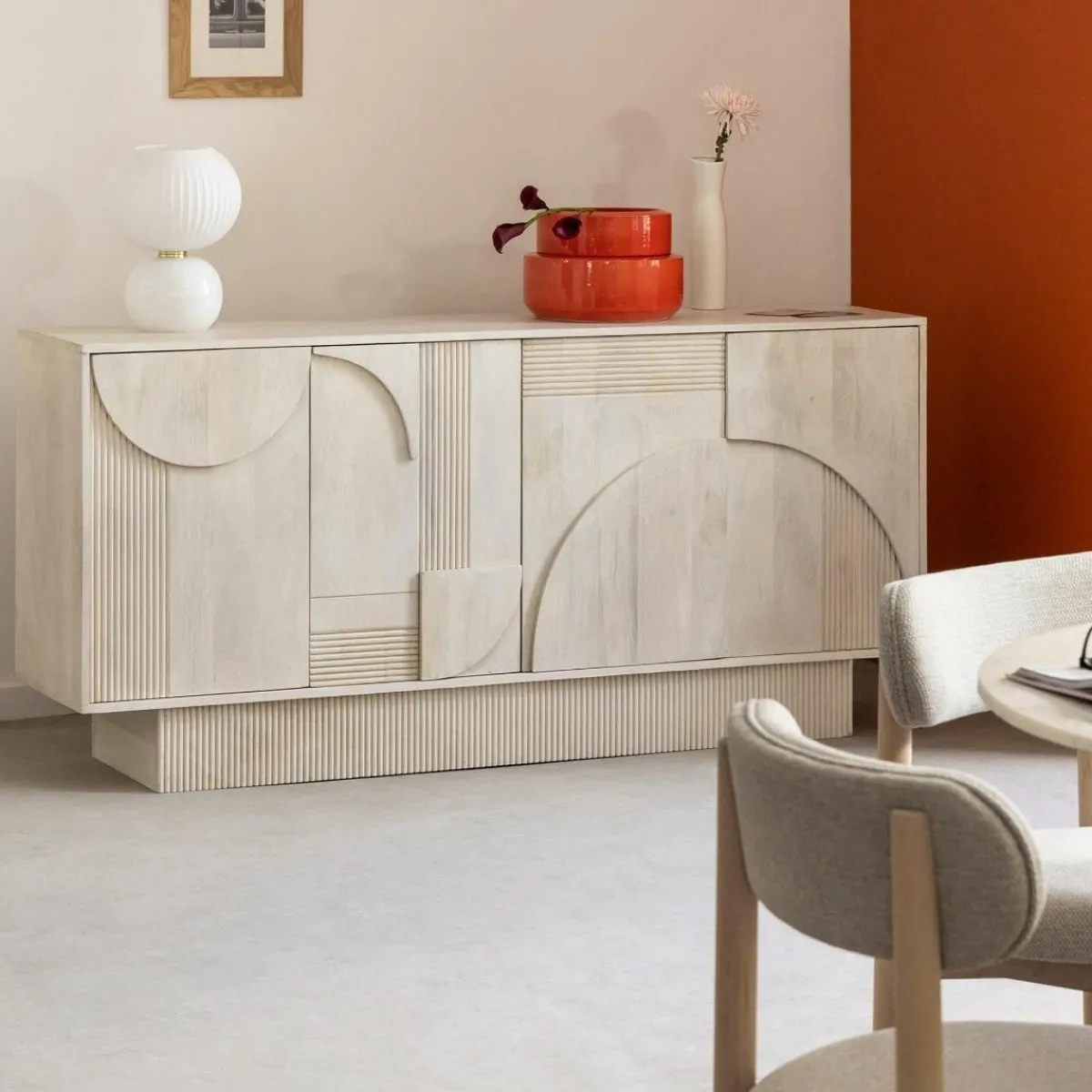 Made in Meubles Buffet en bois de manguier blanchi Miliam